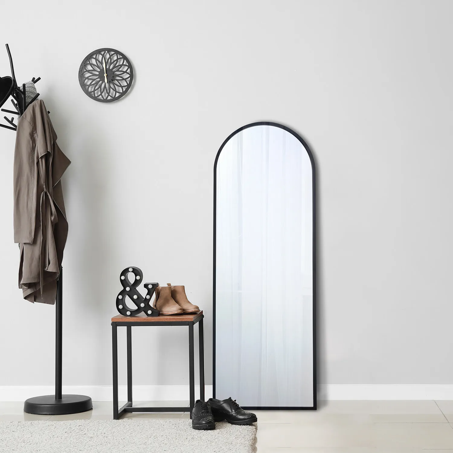 Metal Arch Dress Mirror - Black