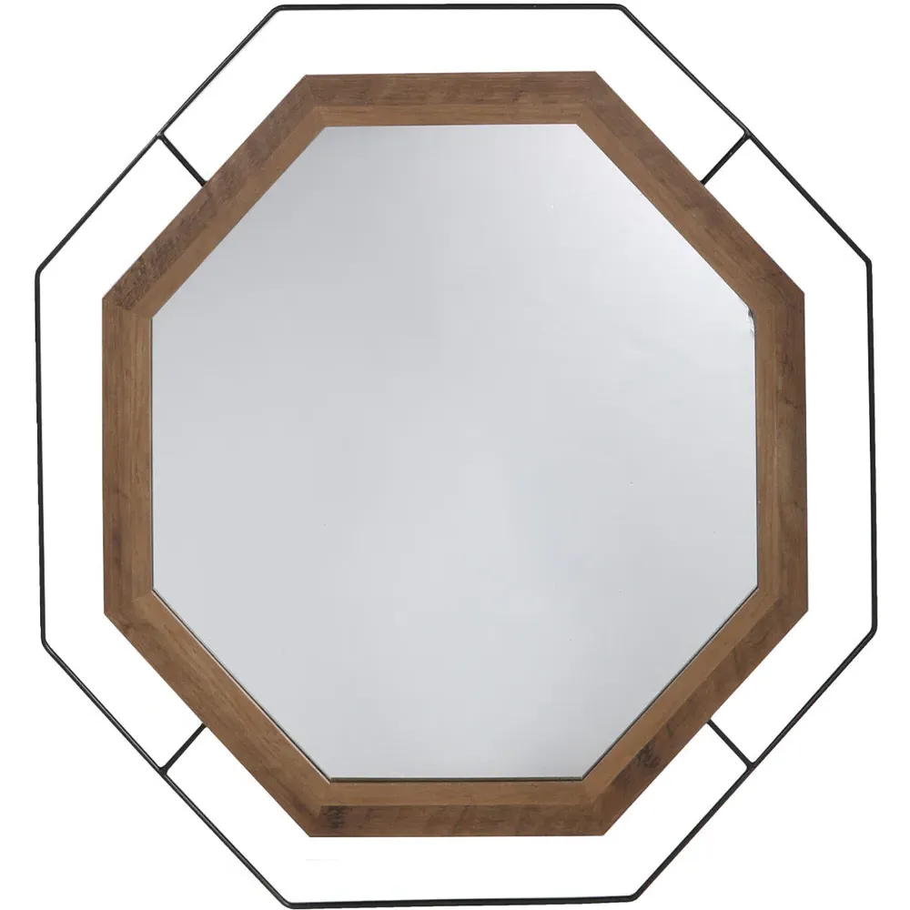 Octagon Wall Mirror - Wood, Metal image