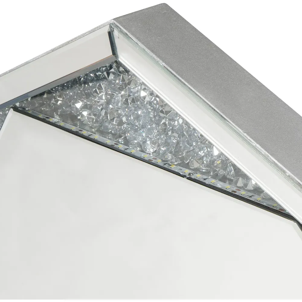 Octagonal LED Mirror with Crystal Effect - Silver, 100cm