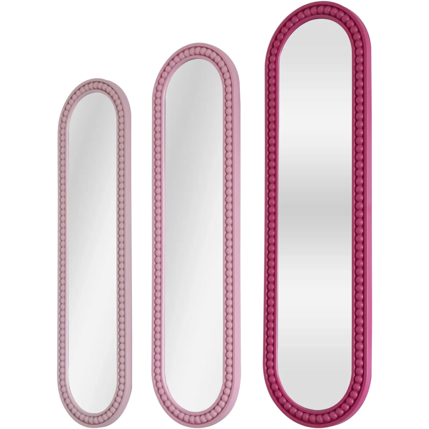 Round Beaded Mirrors Set of 3 - Pink