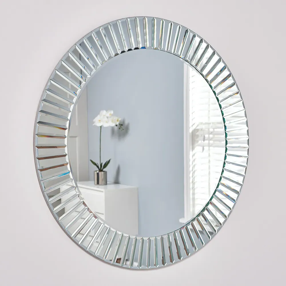 Round Bevelled All Glass Mirror - Silver