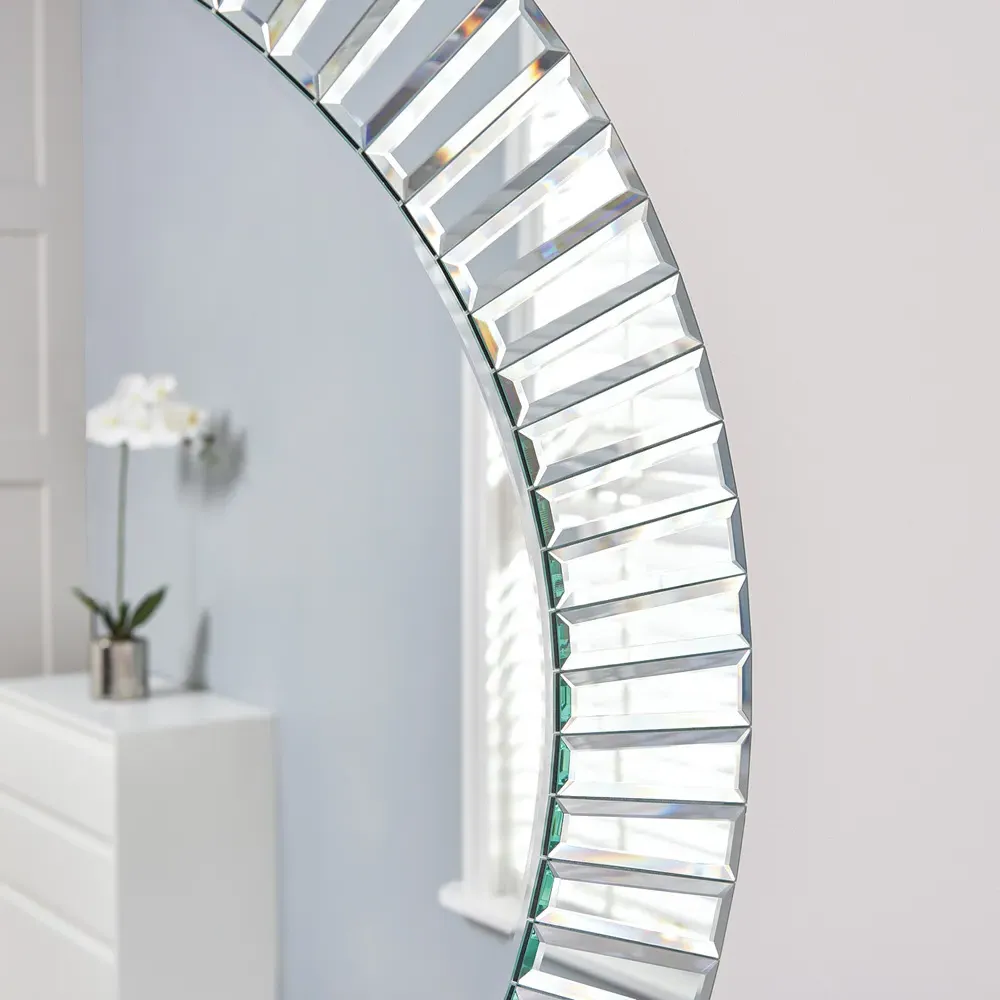 Round Bevelled All Glass Mirror - Silver