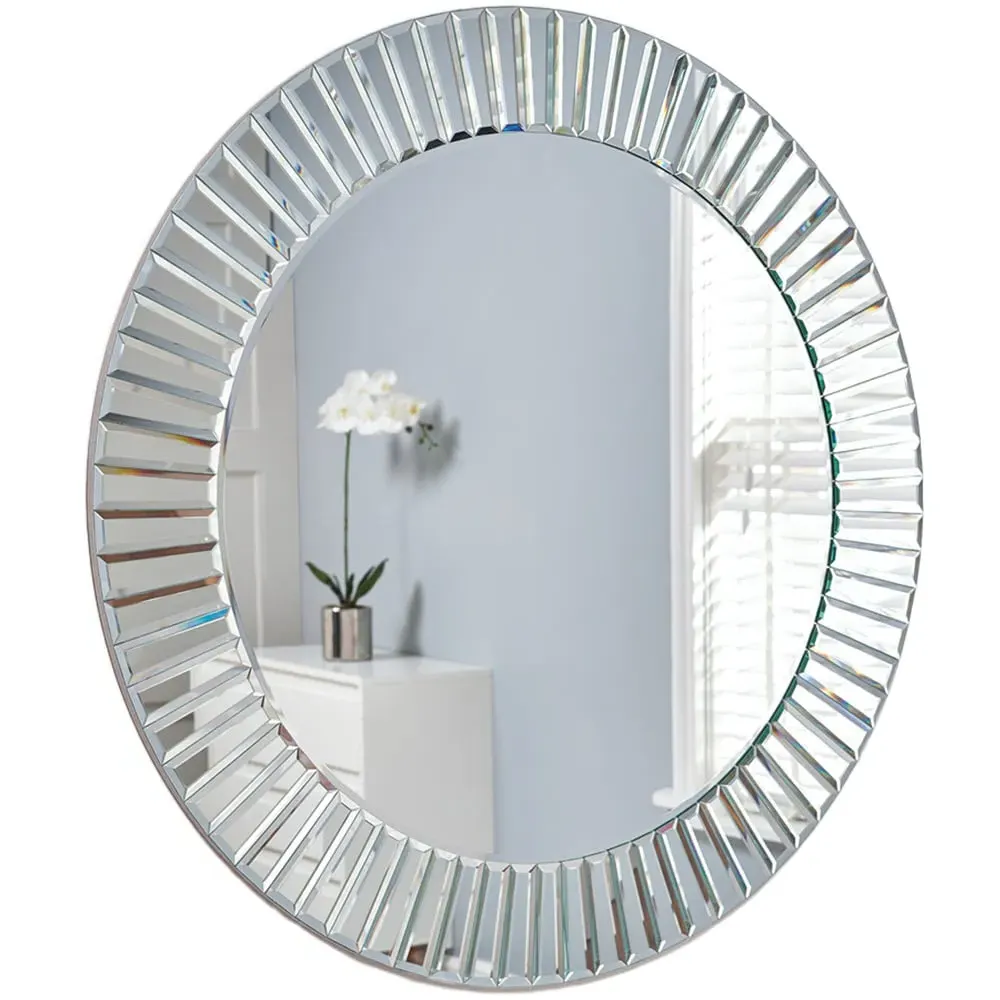 Round Bevelled All Glass Mirror - Silver