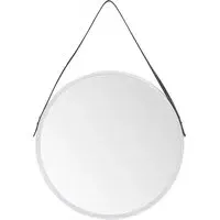 Round Wall Mirror with Leather Strap - White