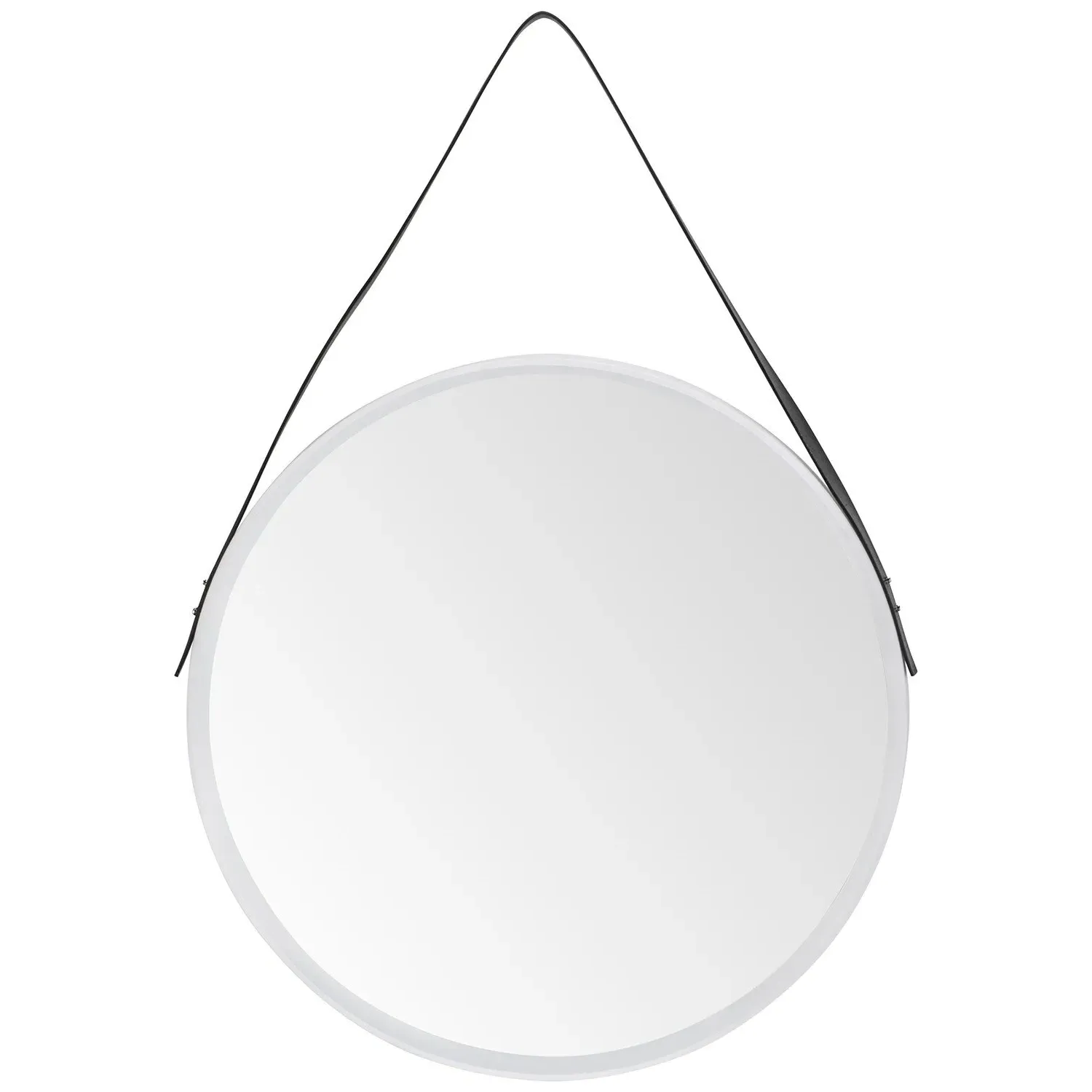 Round Wall Mirror with Leather Strap - White image