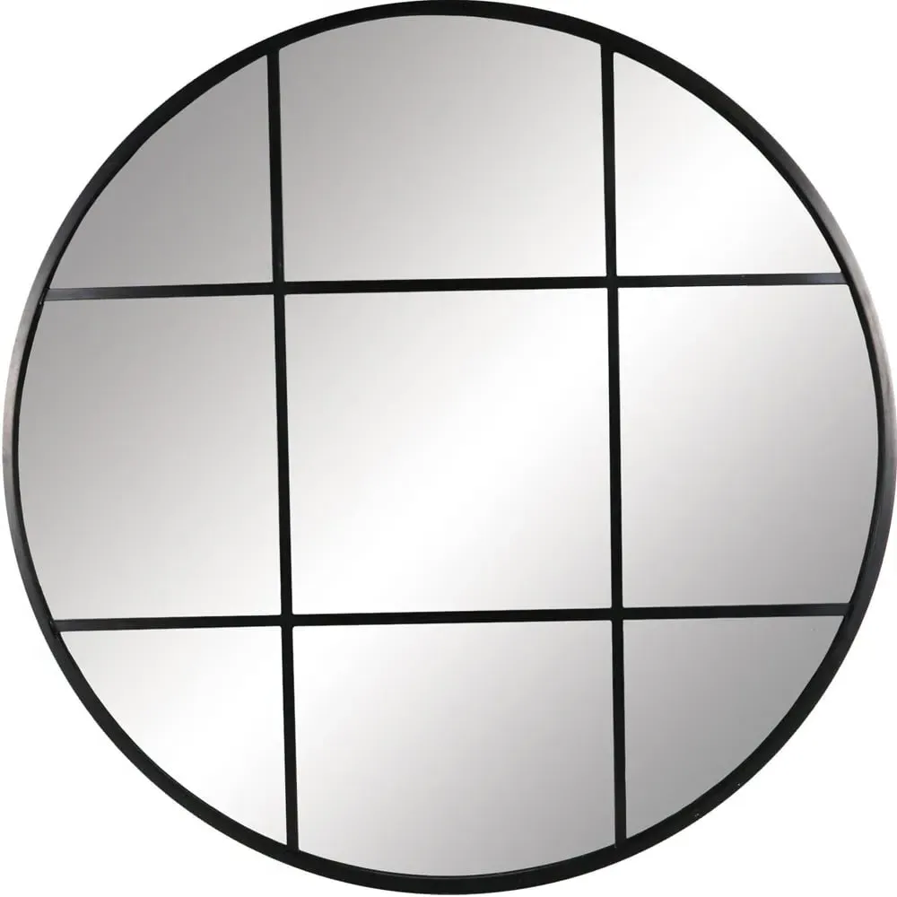 Round Window Wall Mirror - Black