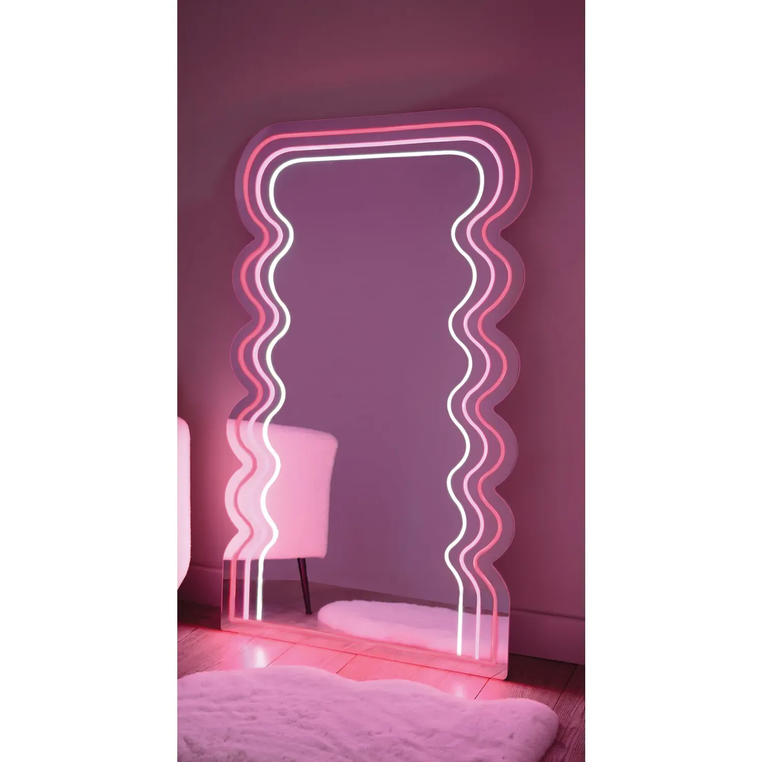 Wave LED Mirror - Pink, Acrylic