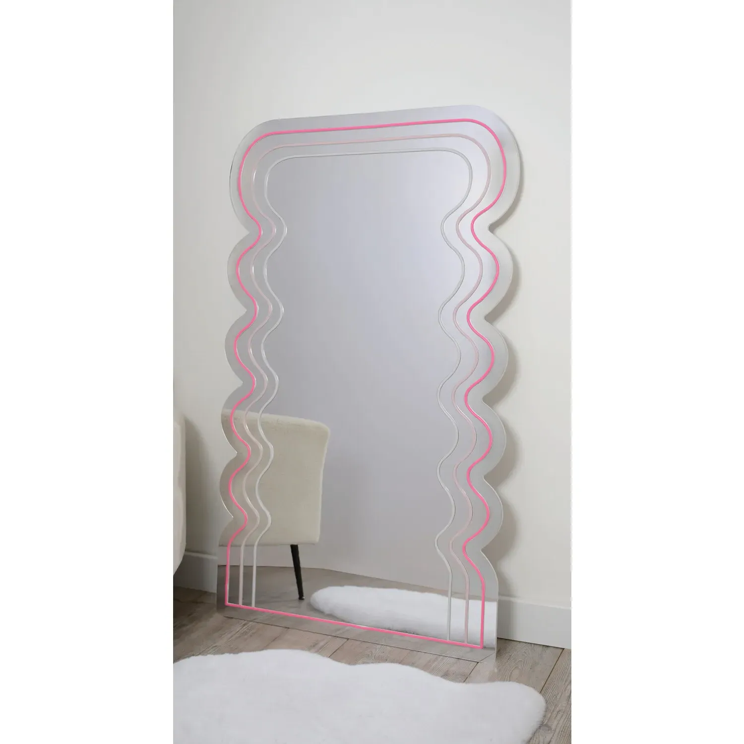 Wave LED Mirror - Pink, Acrylic