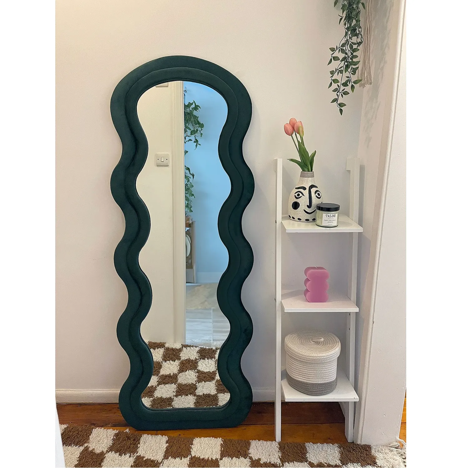 Wobble Frame Mirror - Emerald Green, Velvet Effect