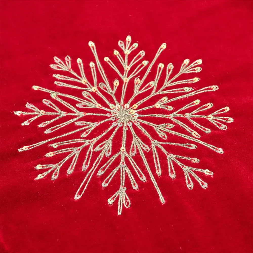 Christmas Table Runner with Snowflake Embroidery - Red