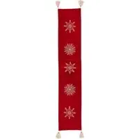 Christmas Table Runner with Snowflake Embroidery - Red