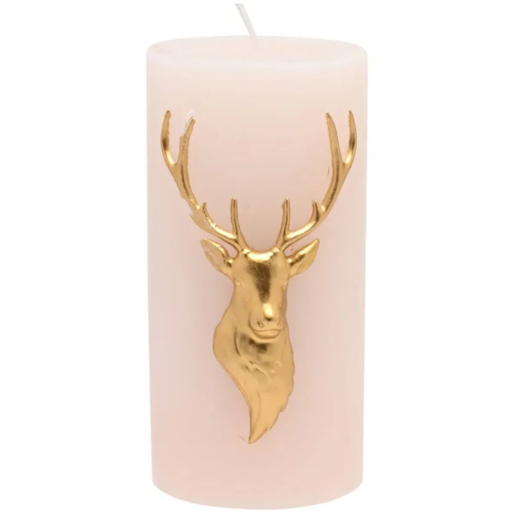 Large Blush Gold Stag Pillar Candle - Pink