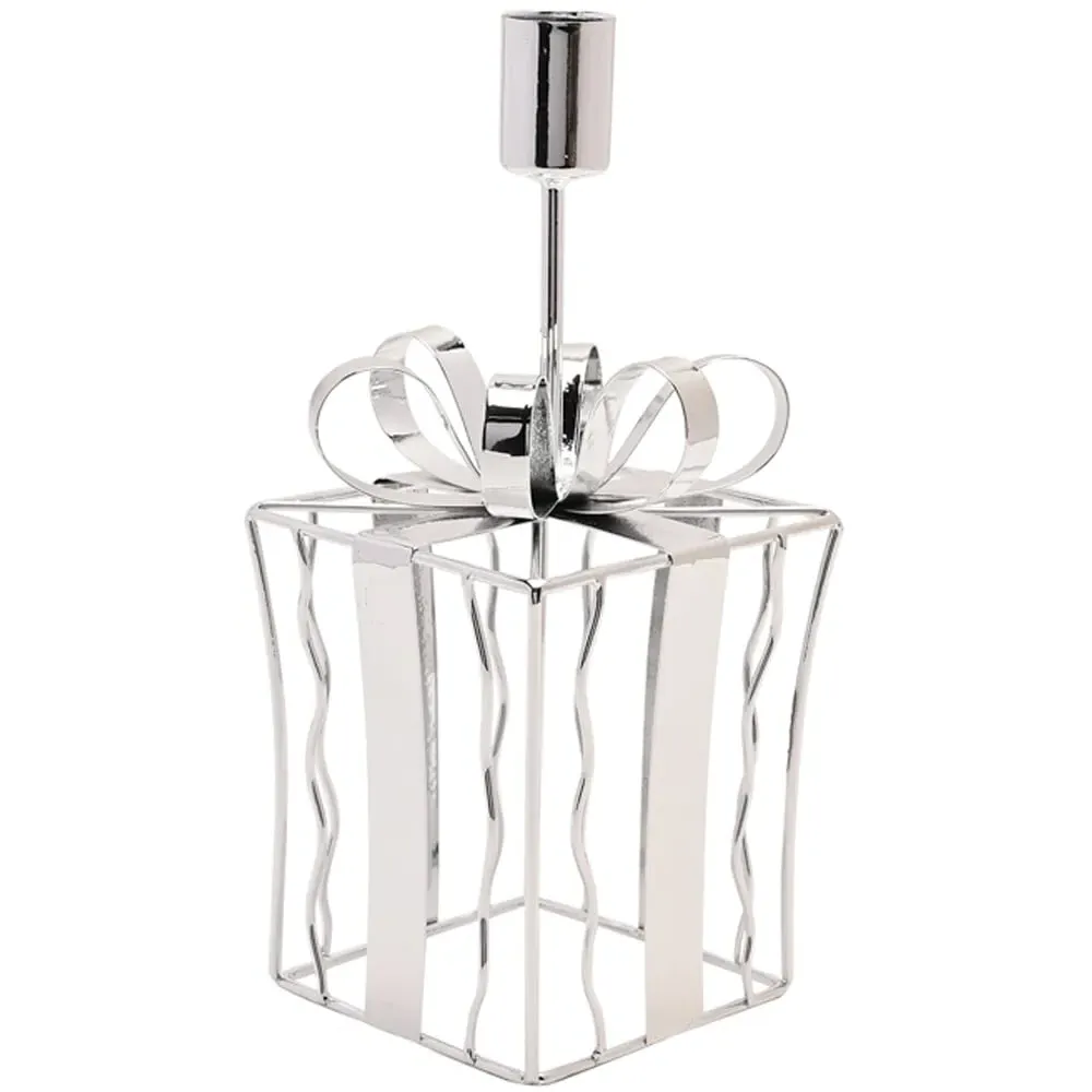 Present Shaped Candle Stick 22cm - Silver, Metal image