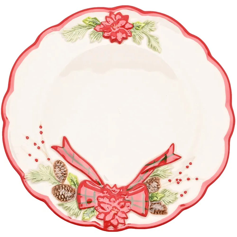 Regal Tidings Christmas Poinsettia Ceramic Cake Stand - White