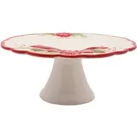 Regal Tidings Christmas Poinsettia Ceramic Cake Stand - White