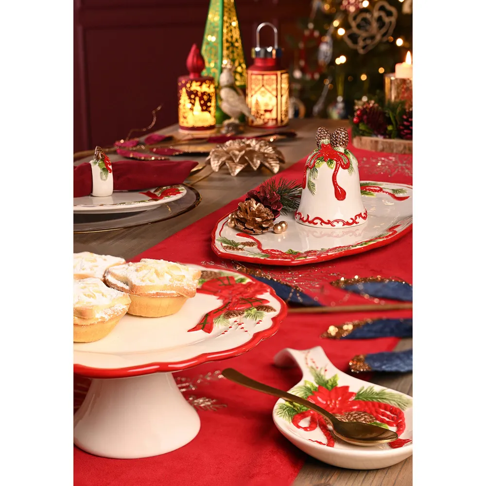 Regal Tidings Christmas Poinsettia Ceramic Platter - White