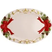Regal Tidings Christmas Poinsettia Ceramic Platter - White