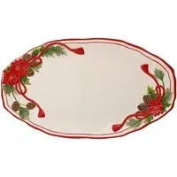 Regal Tidings Christmas Poinsettia Ceramic Serving Platter - White