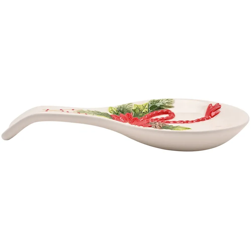 Regal Tidings Christmas Poinsettia Ceramic Spoon Rest - White