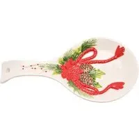 Regal Tidings Christmas Poinsettia Ceramic Spoon Rest - White