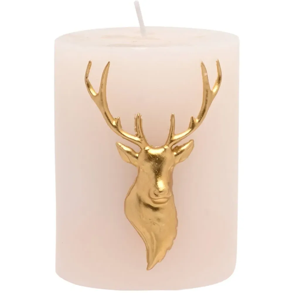 Small Blush Gold Stag Pillar Candle - Pink image