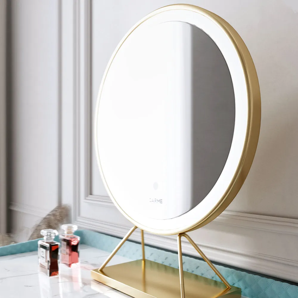 CARME Home 2 Drawer Dressing Table Set with LED Mirror - Blue, Velvet