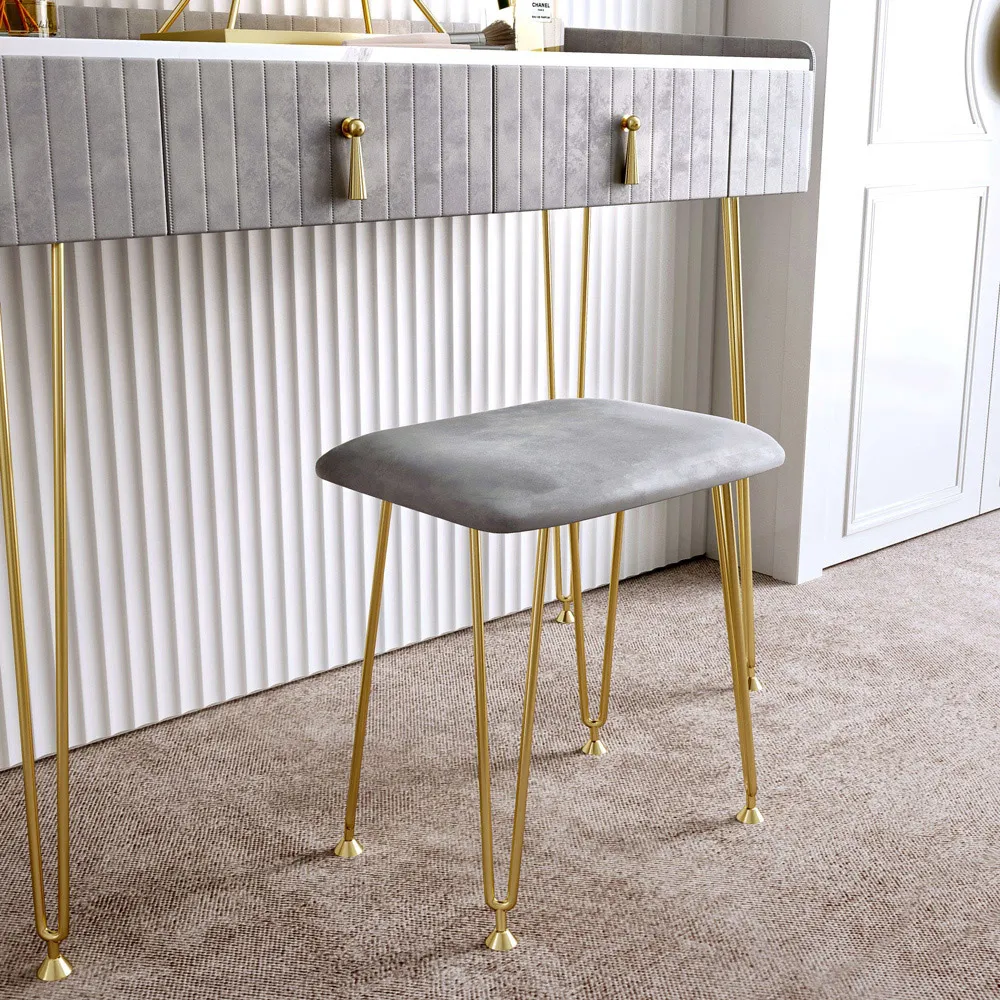 CARME Home 2 Drawer Dressing Table Set with LED Mirror - Grey, Velvet