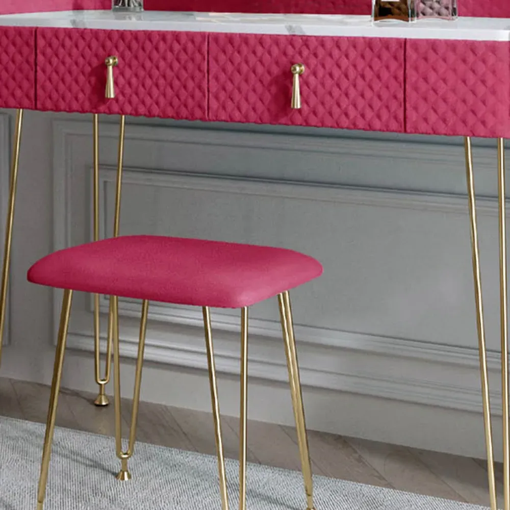 CARME Home 2 Drawer Dressing Table Set with LED Mirror - Red, Velvet