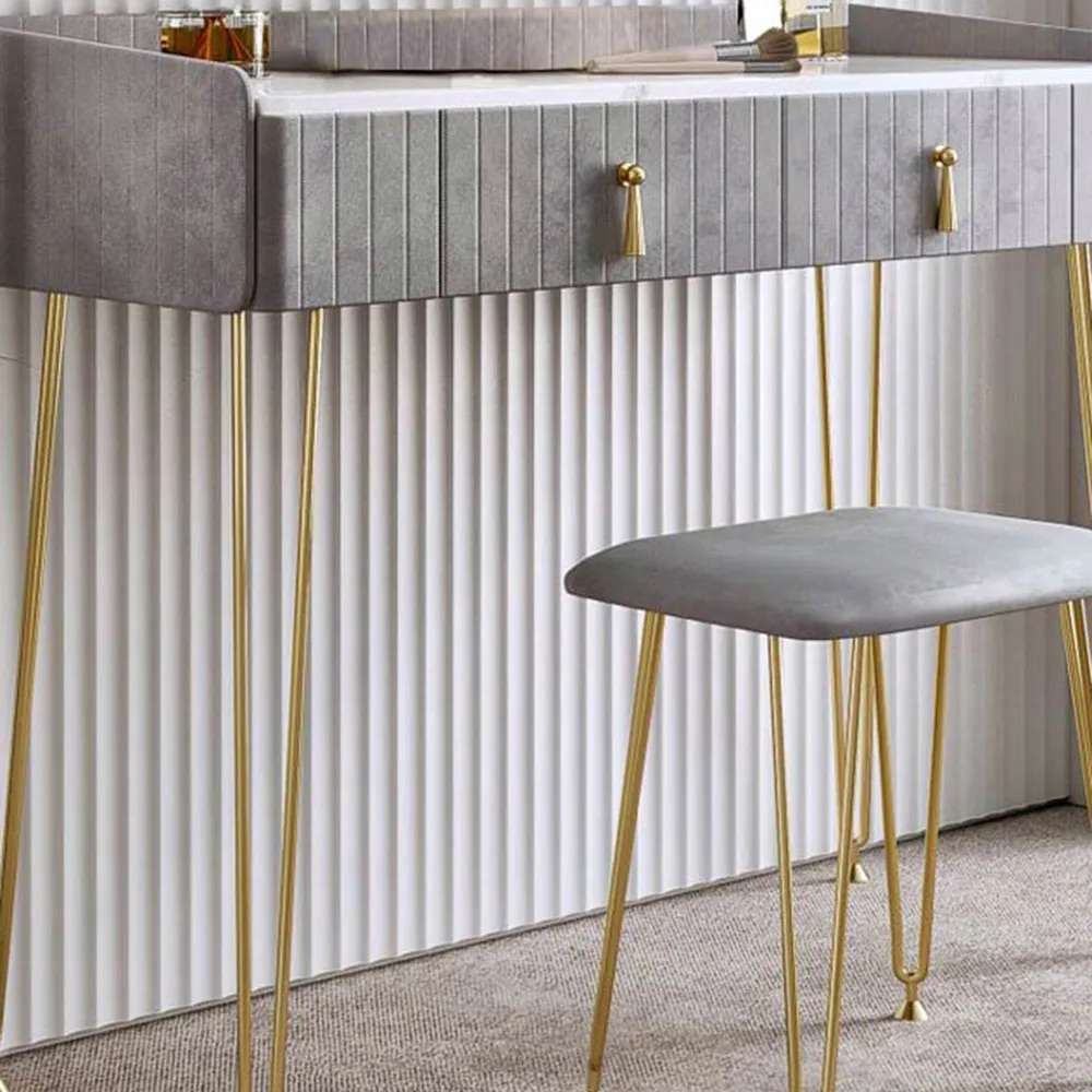 CARME Home 2 Drawer Dressing Table with Stool Set - Grey, Velvet