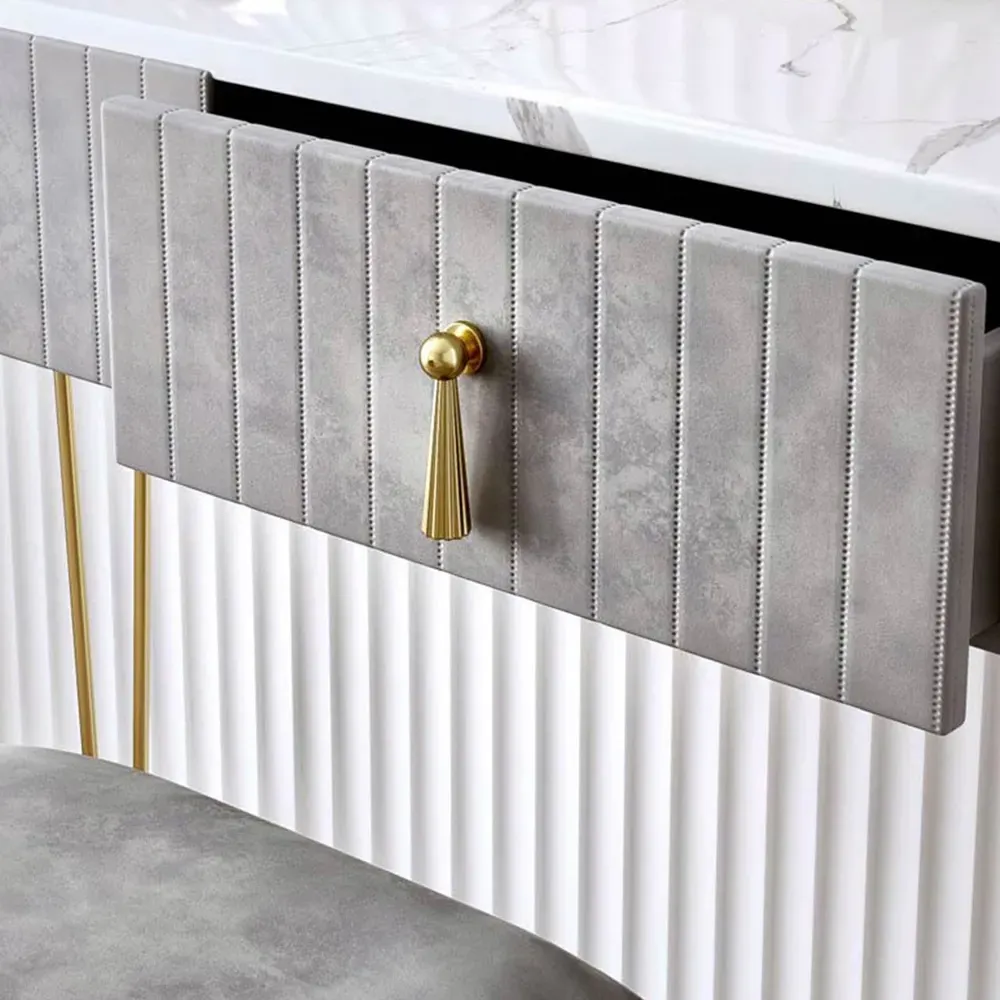 CARME Home 2 Drawer Dressing Table with Stool Set - Grey, Velvet