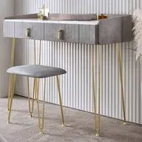 CARME Home 2 Drawer Dressing Table with Stool Set - Grey, Velvet