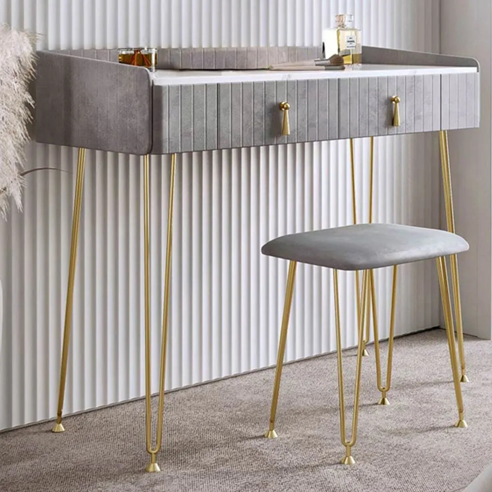 CARME Home 2 Drawer Dressing Table with Stool Set - Grey, Velvet image