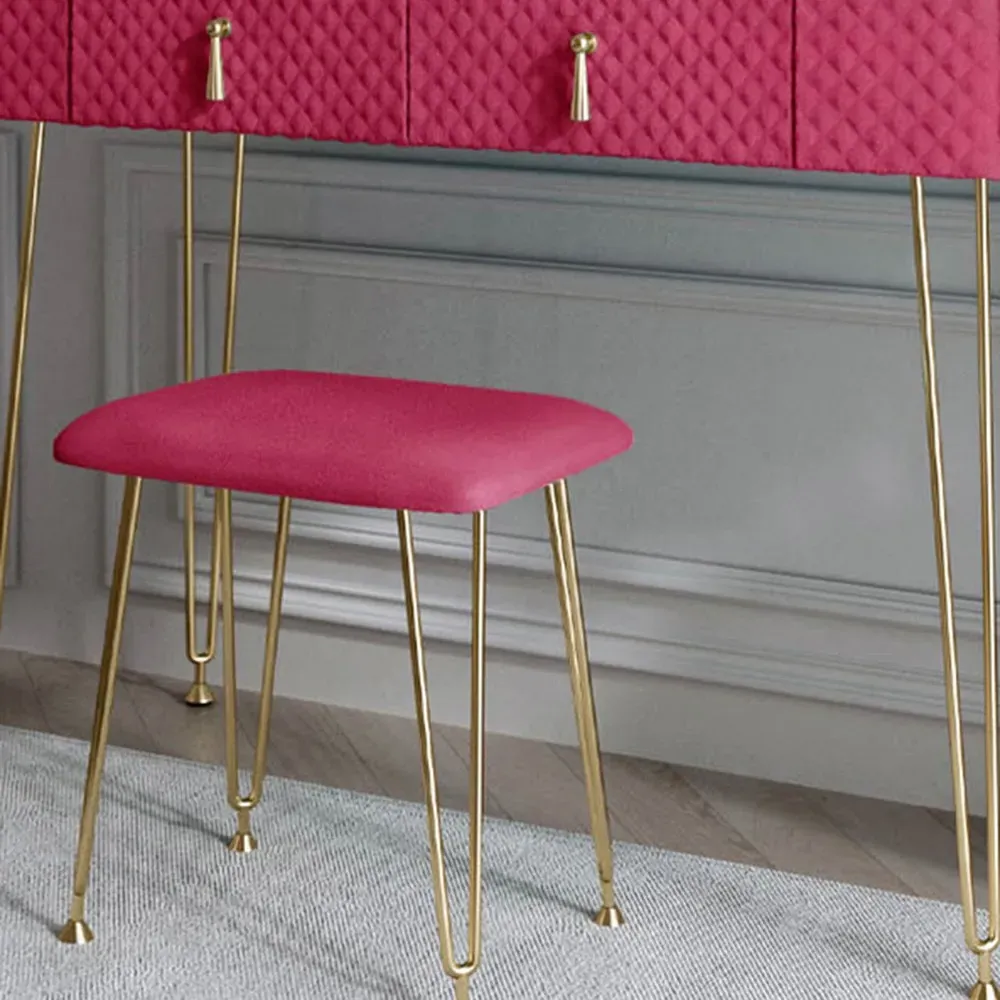 CARME Home 2 Drawer Dressing Table with Stool Set - Red, Velvet