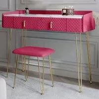 CARME Home 2 Drawer Dressing Table with Stool Set - Red, Velvet