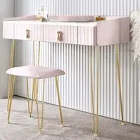 CARME Home Dressing Table with Stool Set - Pink, Velvet