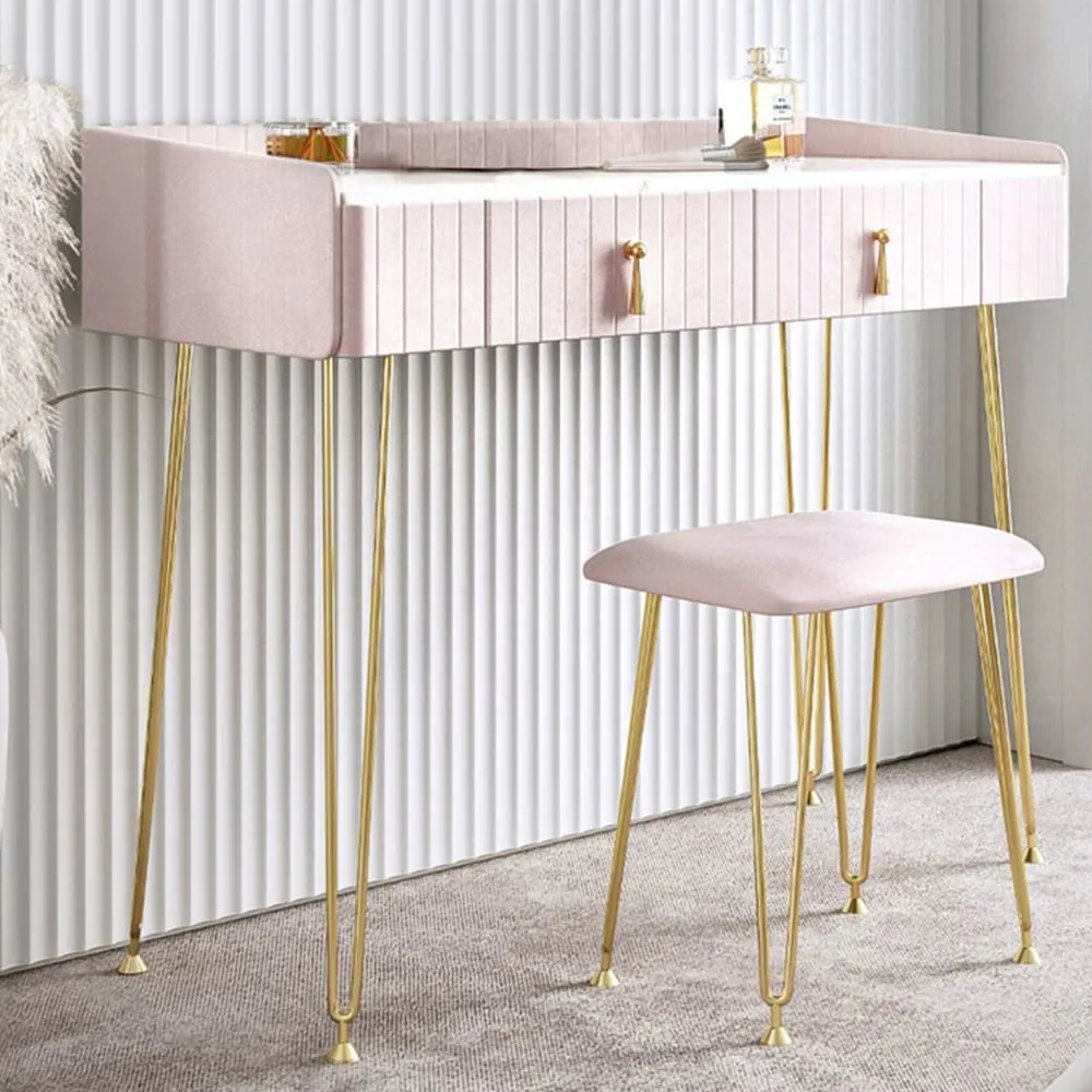 CARME Home Dressing Table with Stool Set - Pink, Velvet image
