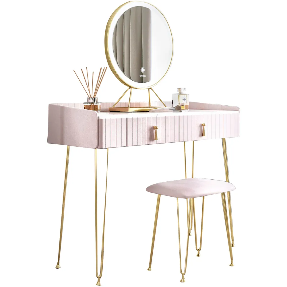 Tokyo Glow 2 Drawer Dressing Table Set with LED Mirror - Pink