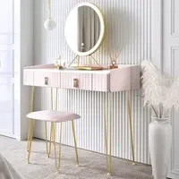 Tokyo Glow 2 Drawer Dressing Table Set with LED Mirror - Pink
