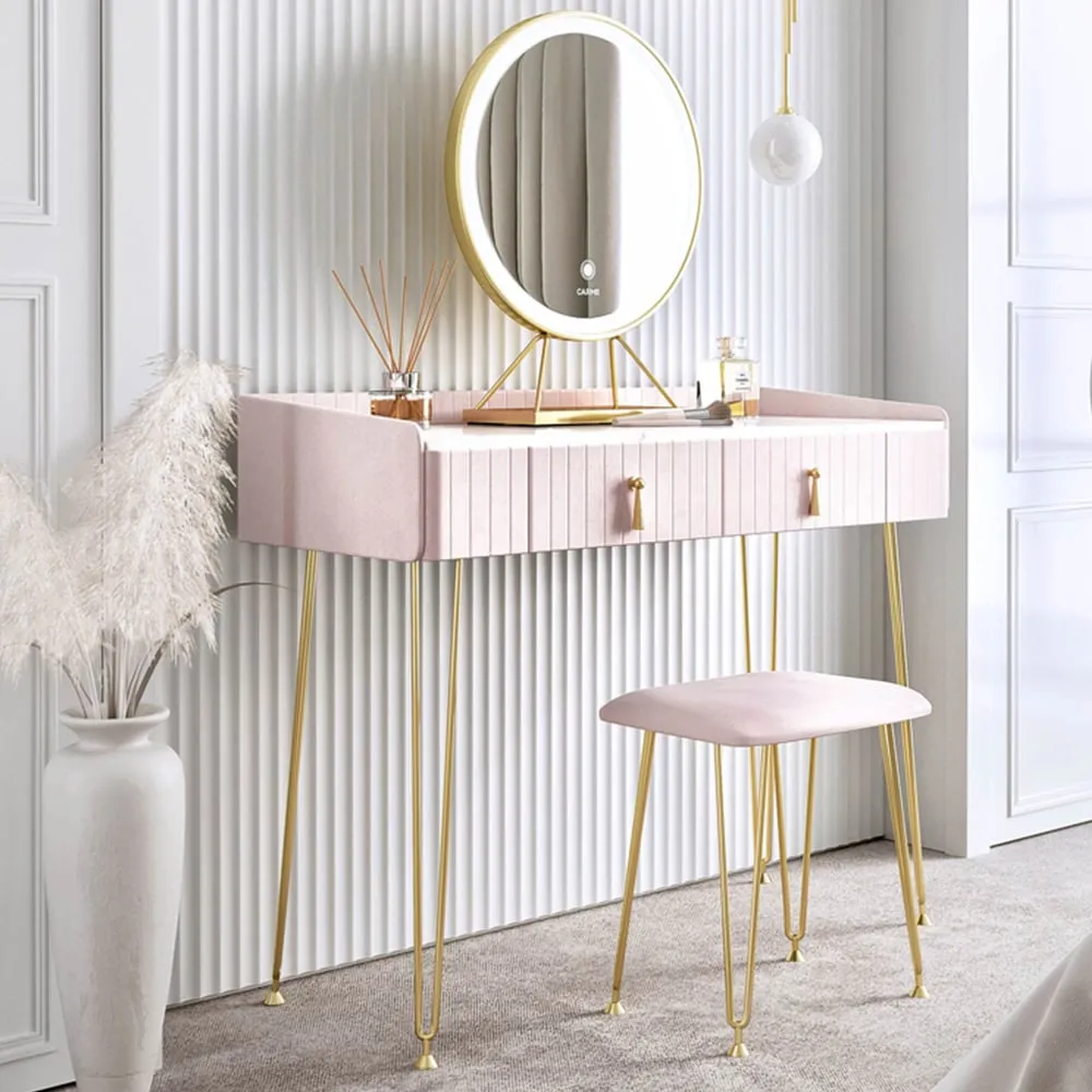 Tokyo Glow 2 Drawer Dressing Table Set with LED Mirror - Pink image