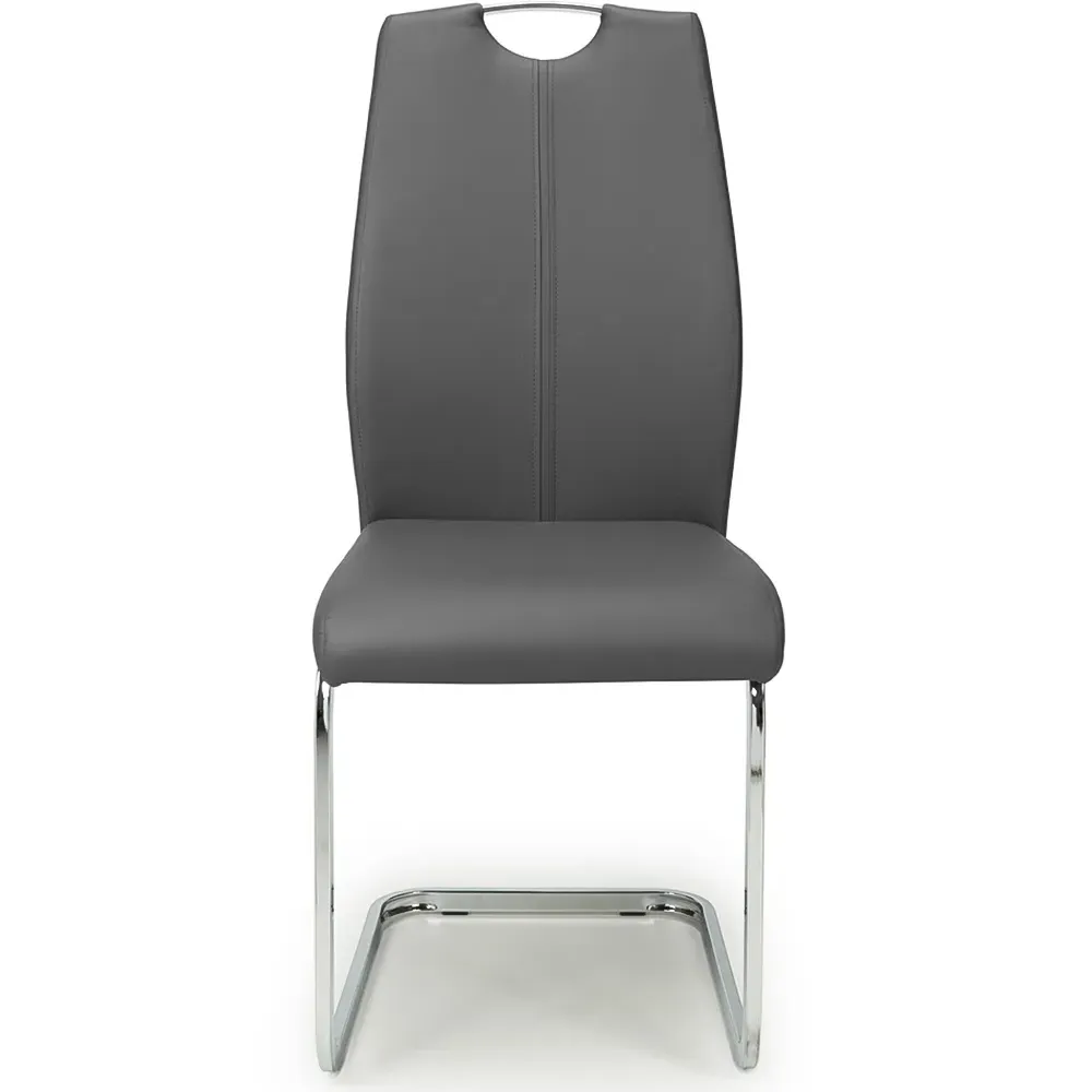 Set of 4 Dining Chairs - Grey, Leather Effect