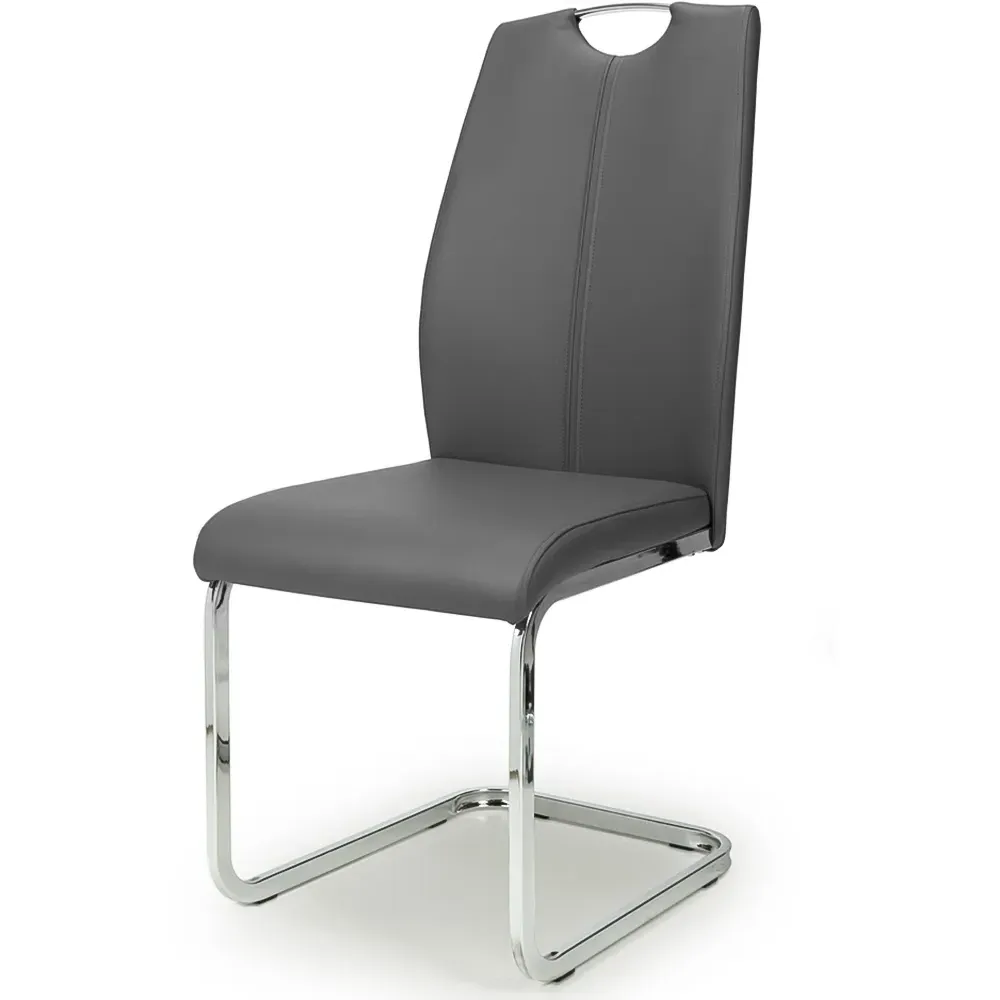 Set of 4 Dining Chairs - Grey, Leather Effect