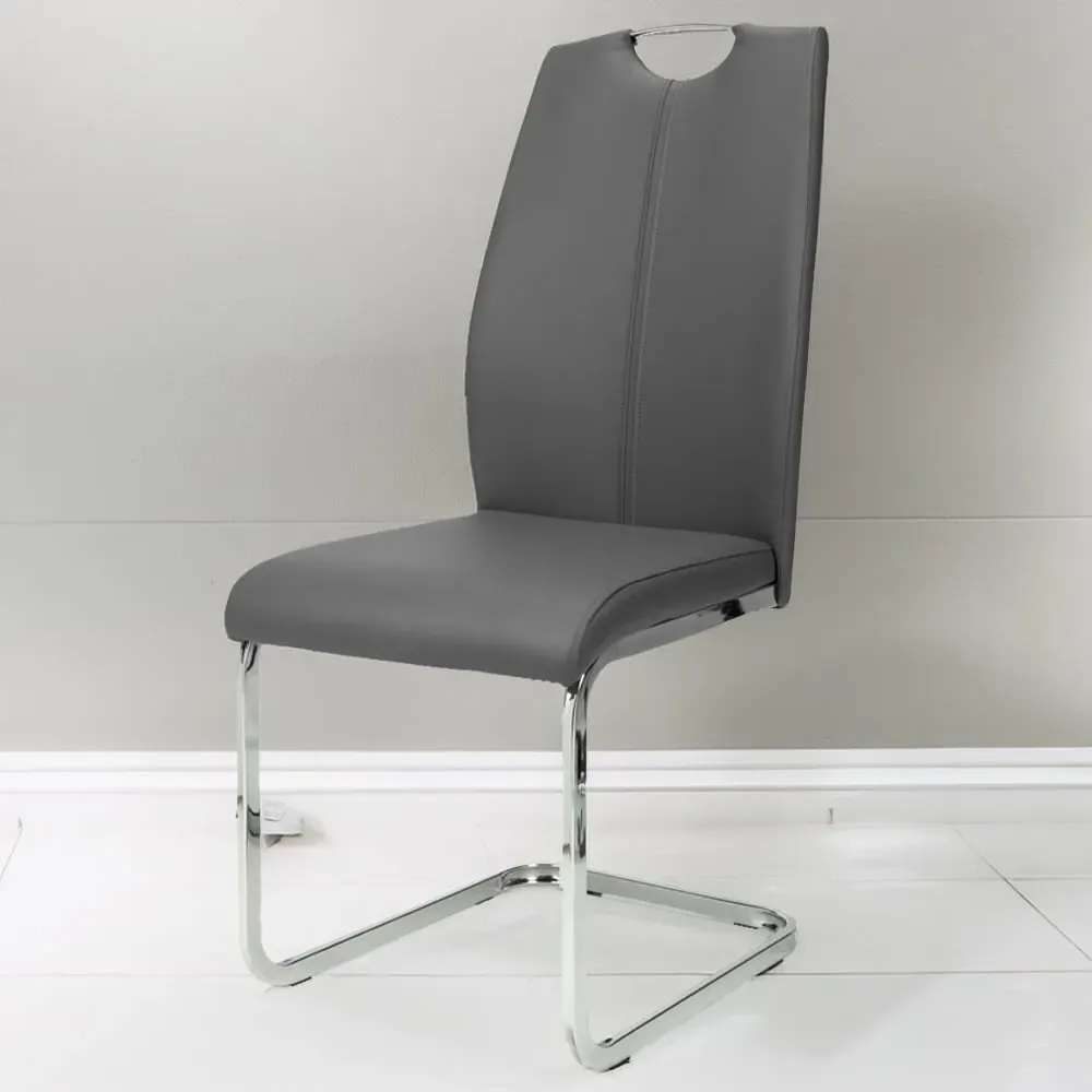 Set of 4 Dining Chairs - Grey, Leather Effect image