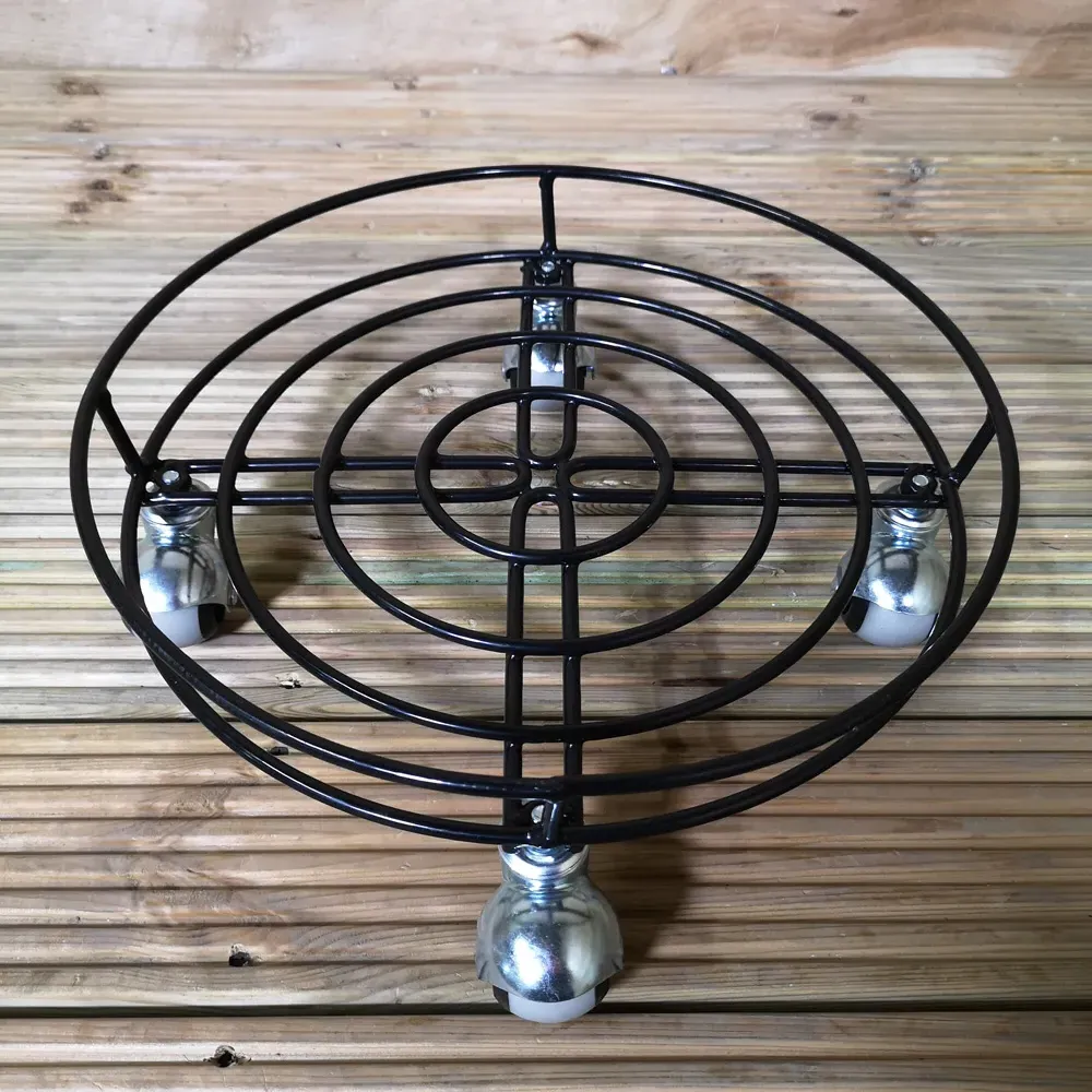Round Garden Pot Stand with Wheels - Black, Metal