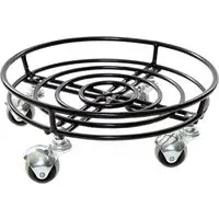 Round Garden Pot Stand with Wheels - Black, Metal