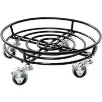 Round Garden Pot Stand with Wheels - Black, Metal