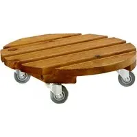 Round Garden Pot Stand with Wheels - Brown, Wood