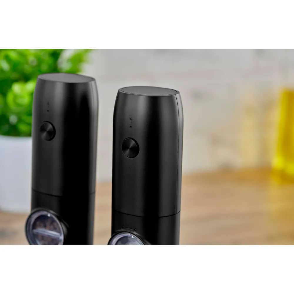 2 Piece Electronic Rechargeable Salt and Pepper Mills Set - Black