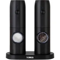 2 Piece Electronic Rechargeable Salt and Pepper Mills Set - Black