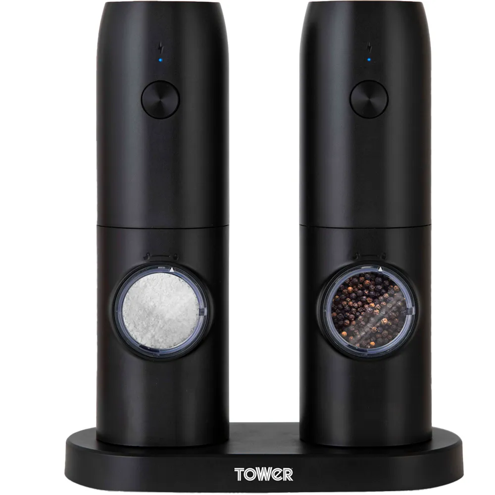 2 Piece Electronic Rechargeable Salt and Pepper Mills Set - Black image
