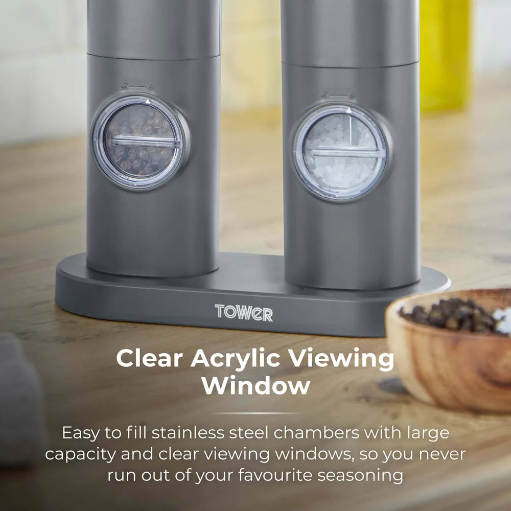 2 Piece Electronic Rechargeable Salt and Pepper Mills Set - Grey